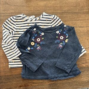 First Impressions Navy Long Sleeve Top with Multicolor Floral Embroidery